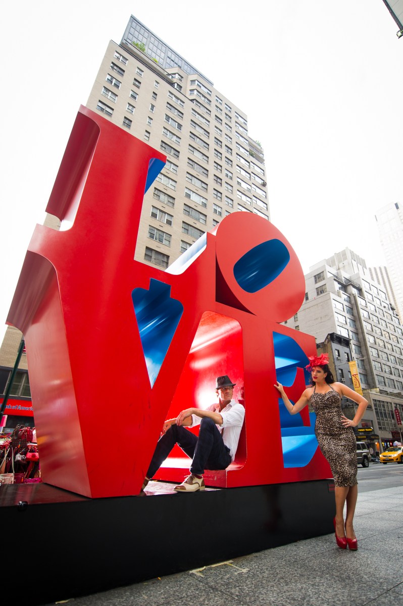 vintage engagement photos love sculpture new york city ny