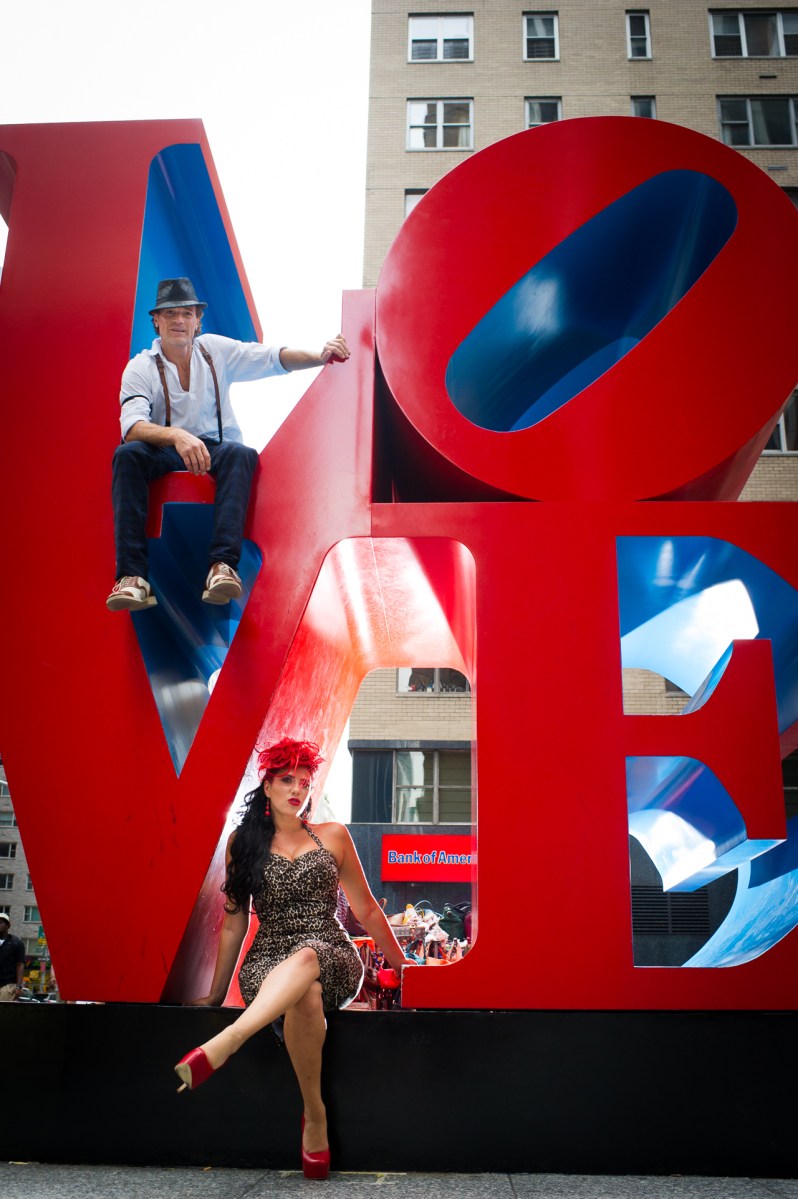 vintage engagement photos love sculpture new york city ny