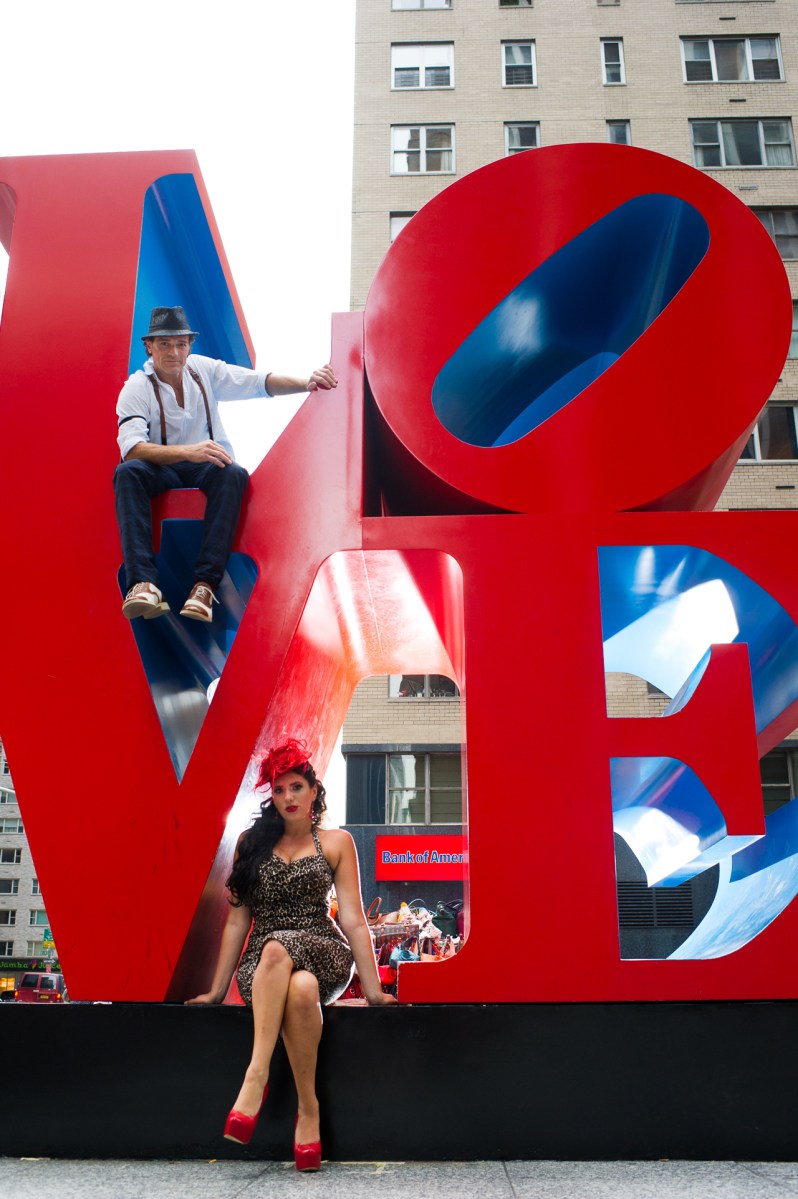 vintage engagement photos love sculpture new york city ny