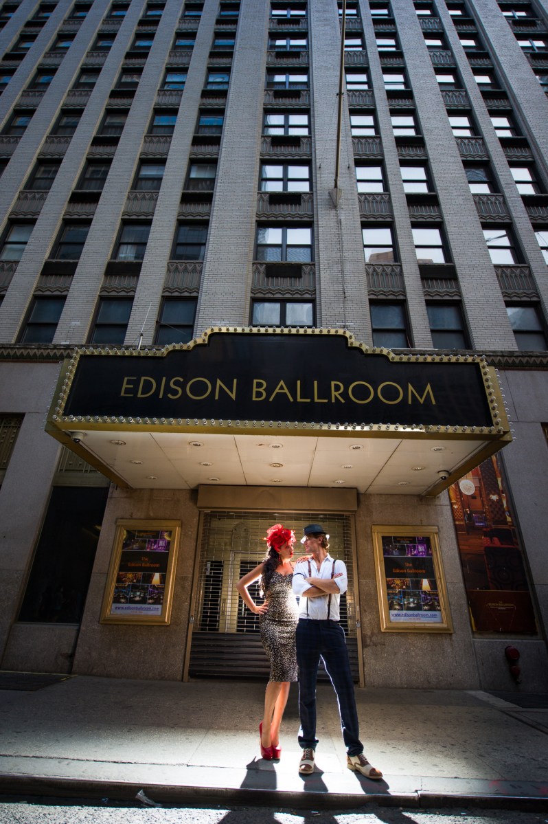vintage engagement photos couple andrea bertola steven shaw new york city nyc ny times square edison ballroom